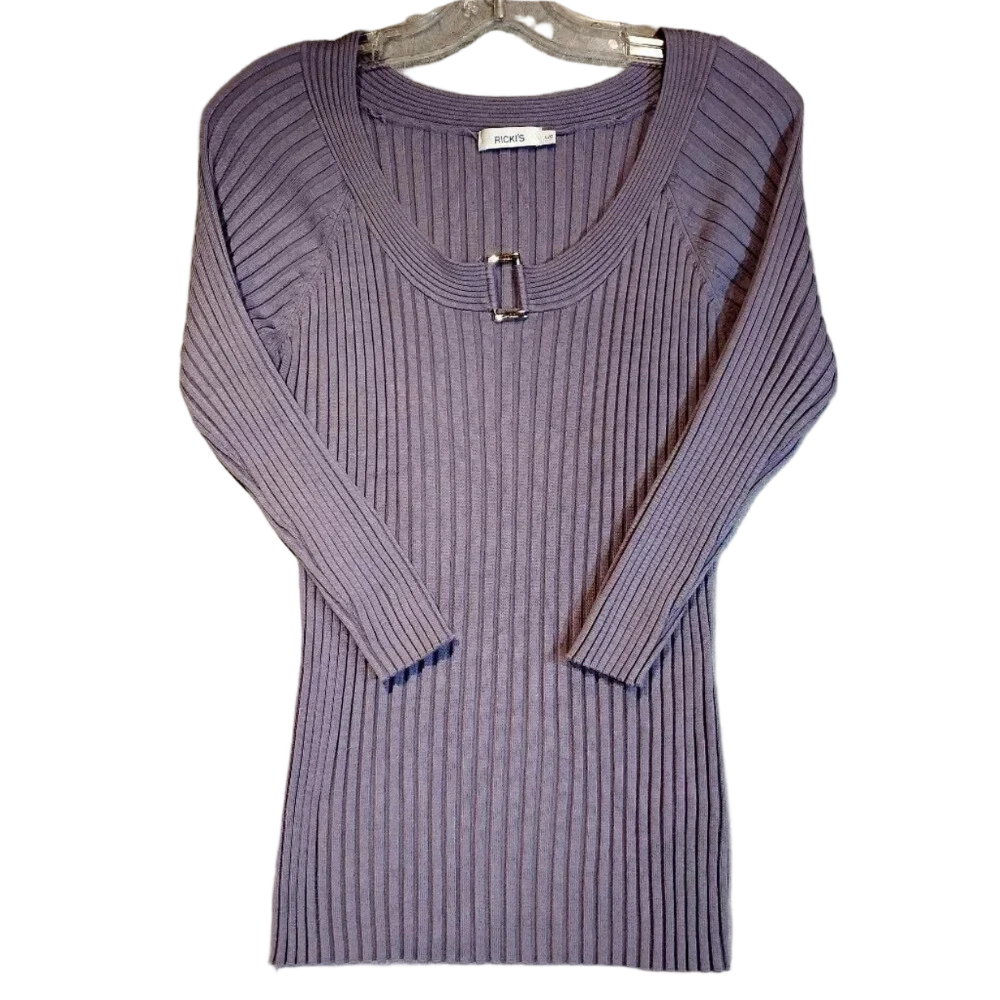 Ricki's Purple Knit Long Sleeve Scoop-Neck Sweater in Size Large